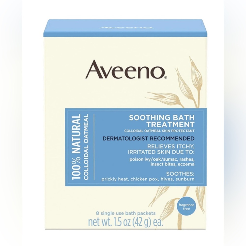 Aveeno Soothing Bath Treatment -8 single use bath packets 100% Colloidal Oatmeal